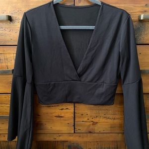 Cropped deep V bell sleeve top
